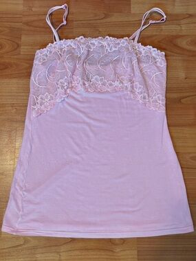 Light Pink Y2K Lace Trim Camisole Fairycore Tank Top